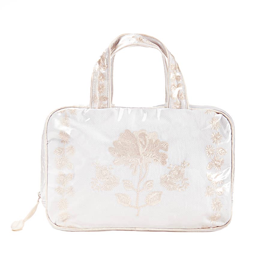 Peony Double Handle Cosmetic Bag: IVORY