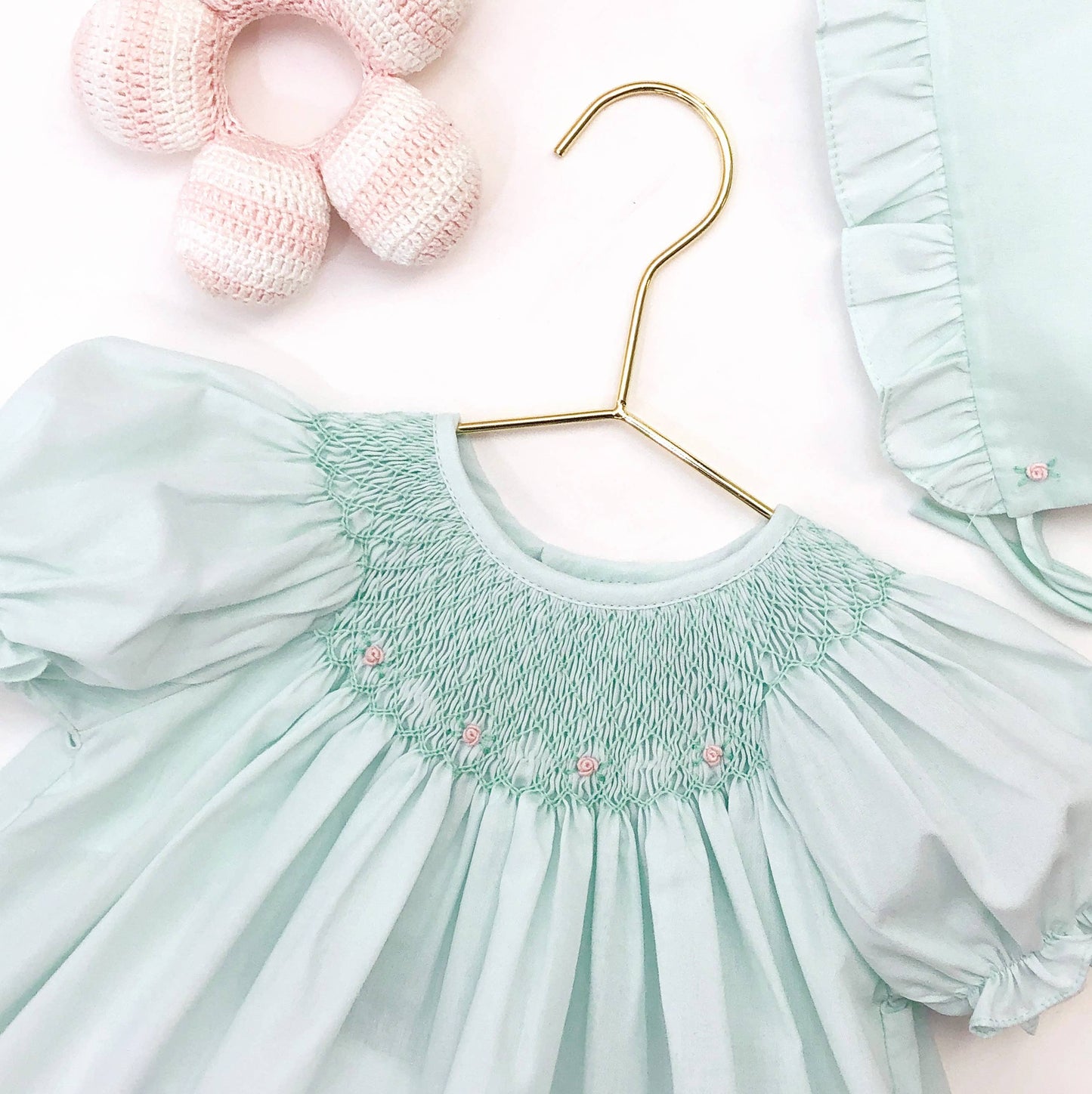 Smocked Daygown with Raglan Embroidery: Mint