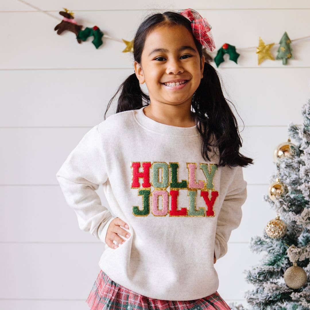 Holly Jolly Patch Christmas Sweatshirt - Girls Clothes: 7/8
