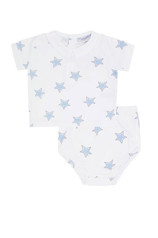 Blue Stars Print Diaper Cover Set: Blue