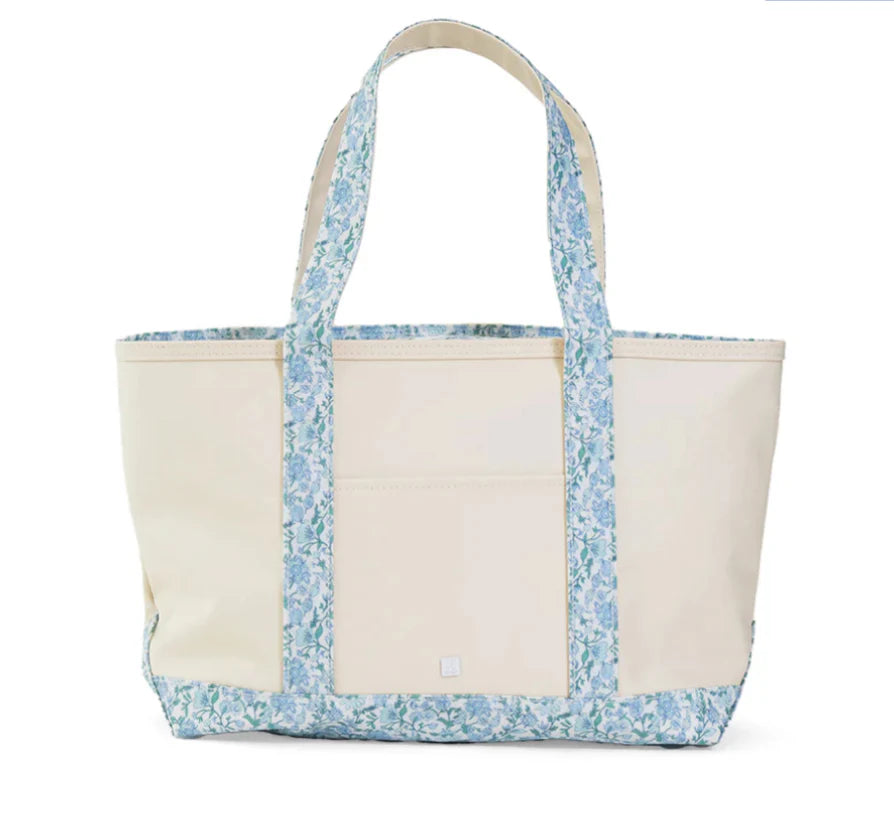 Maxi Tote-Coated Canvas Large Natural Hamptons Floral Trim