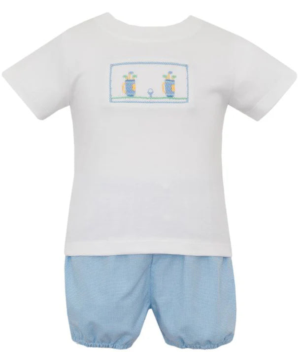 Golf Boy's - Lt. Blue Microcheck Boy's White T-Shirt Set w/ Bloomer
