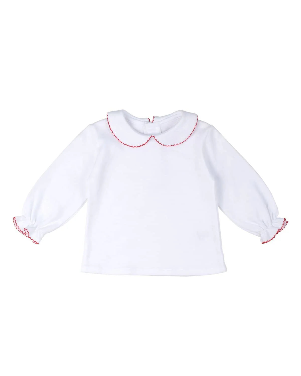 Knit Long Sleeve Blouse With Red Picot