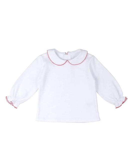 Knit Long Sleeve Blouse With Red Picot