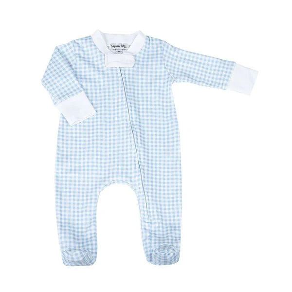 Mini check zip footie-light blue