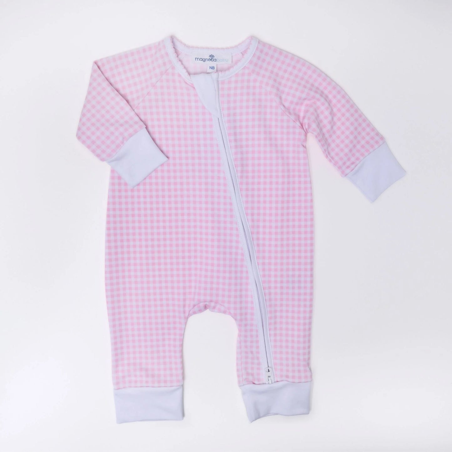 Mini Checks Zip Playsuit-Pink