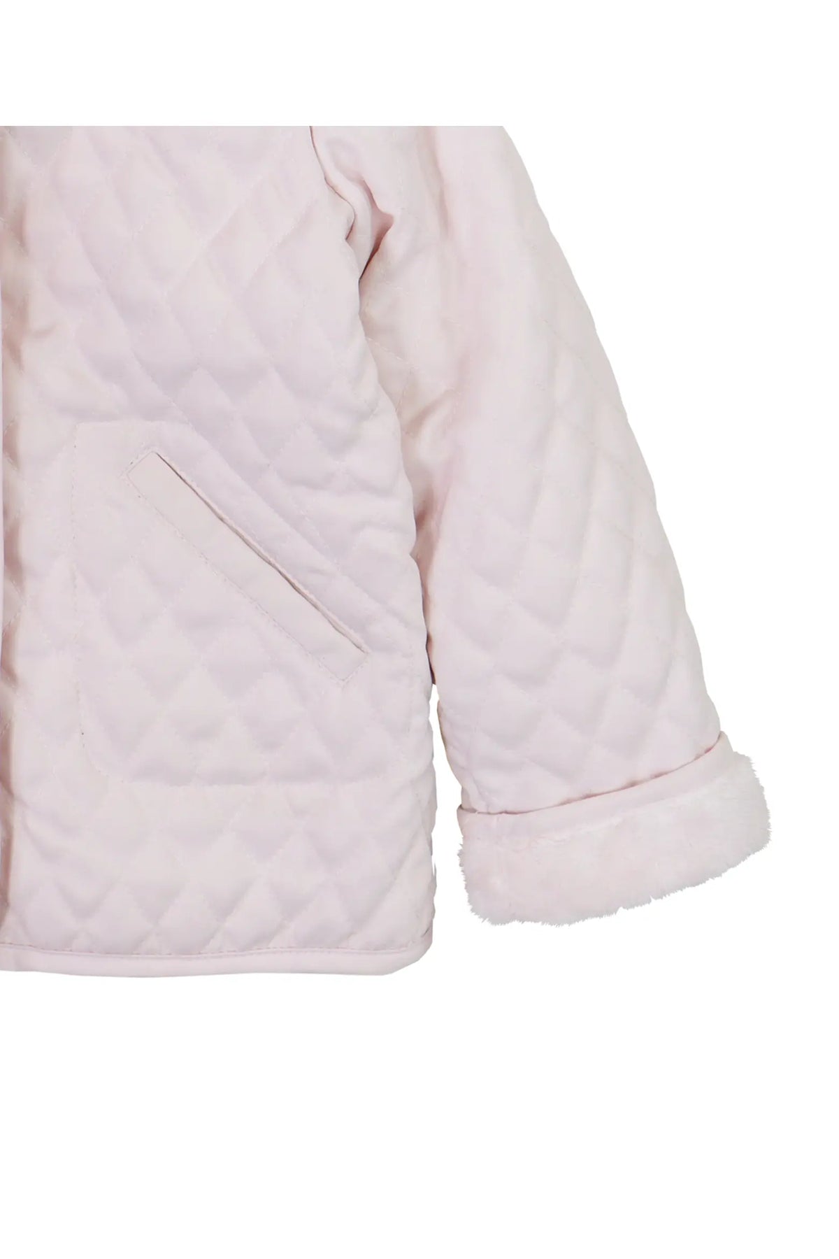 Hooded Quilted Barn Jacket Faux Fur- Light Pink