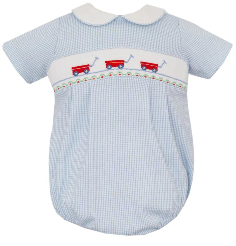 Wagons - Blue Knit Stripe Boy's Bubble