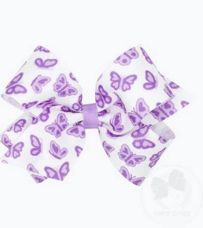 Medium Grosgrain Hair Bow with Purple Butterflies