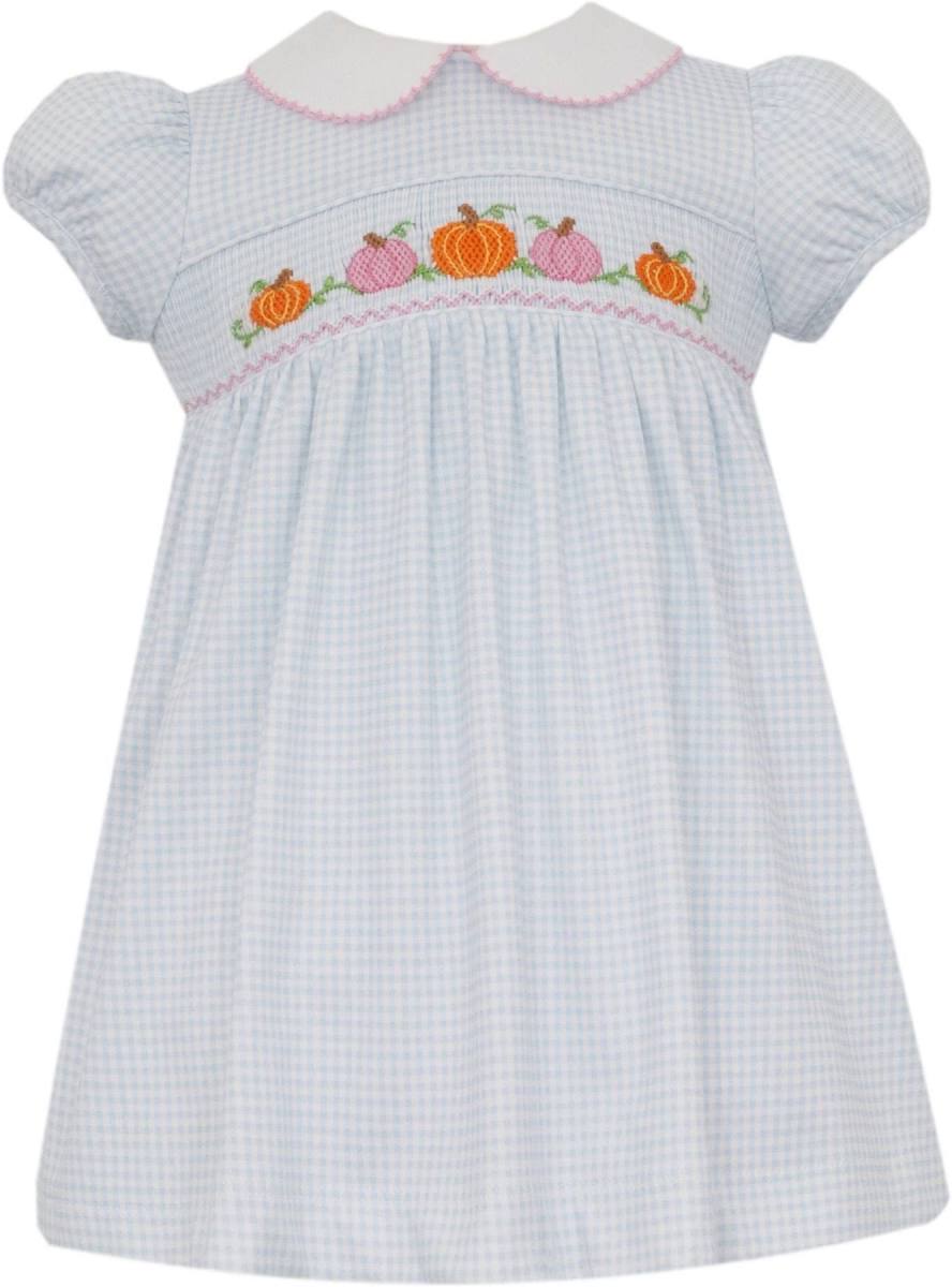 Petit Bebe Pumpkin Blue Gingam Knit Dress