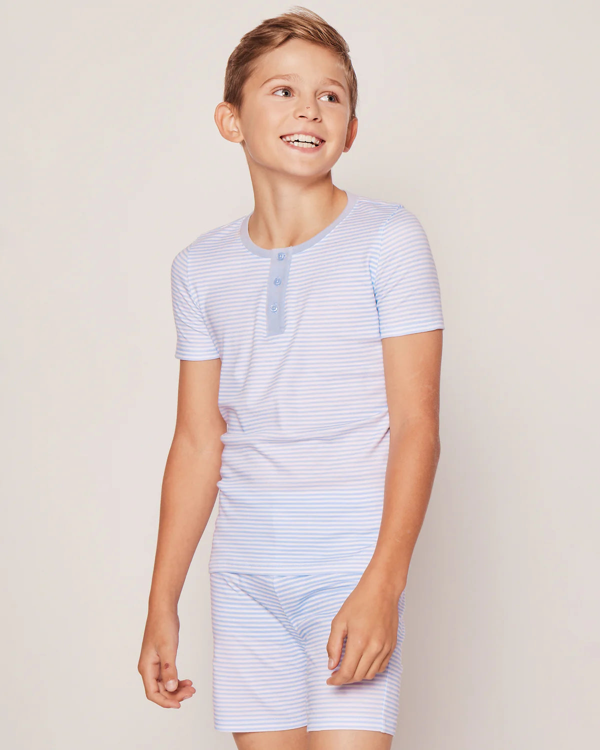 Kid's Pima Snug Fit Pajama Short Set Blue Stripes