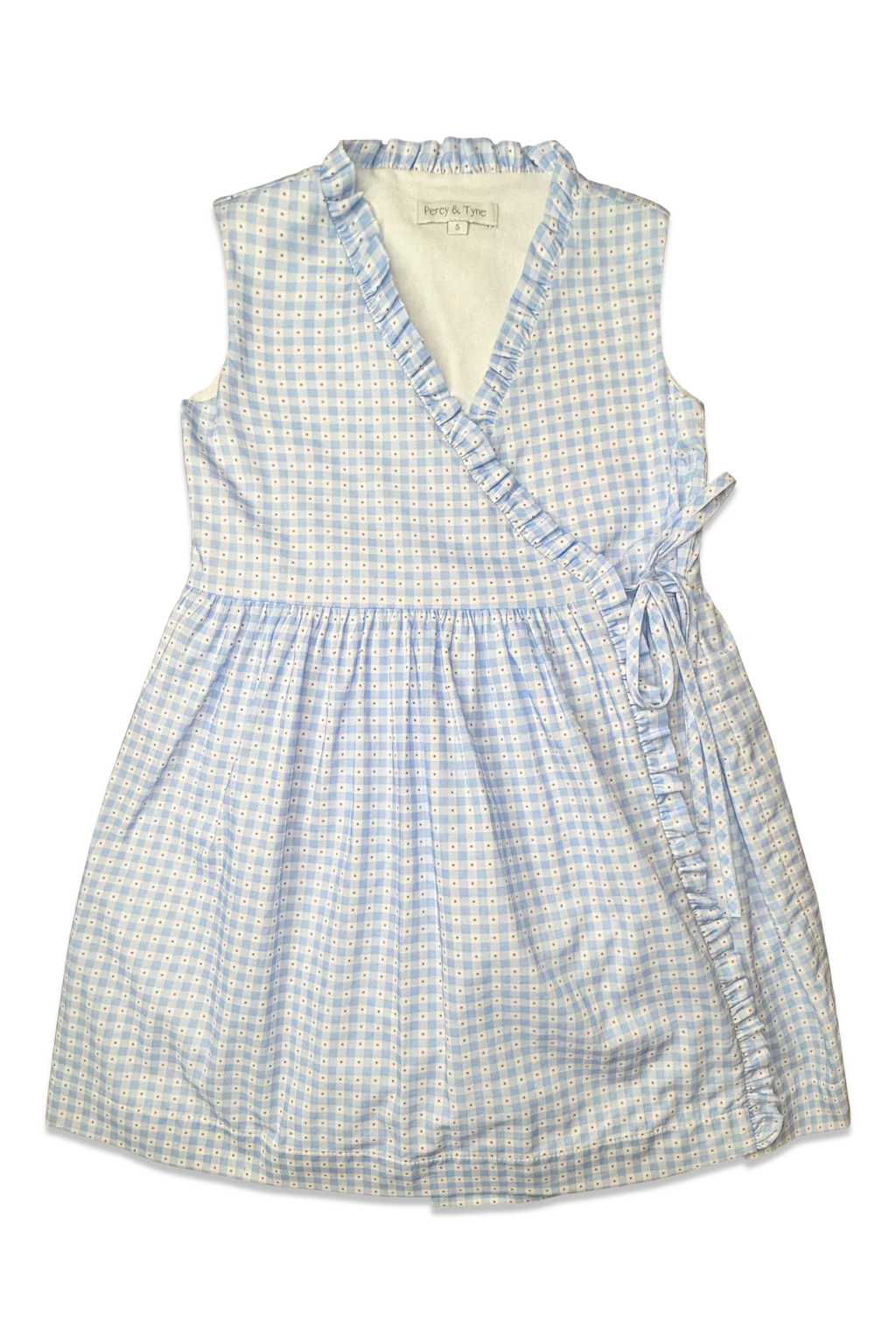 Sleeveless Ruffle Wrap Dress- Patriotic Plaid