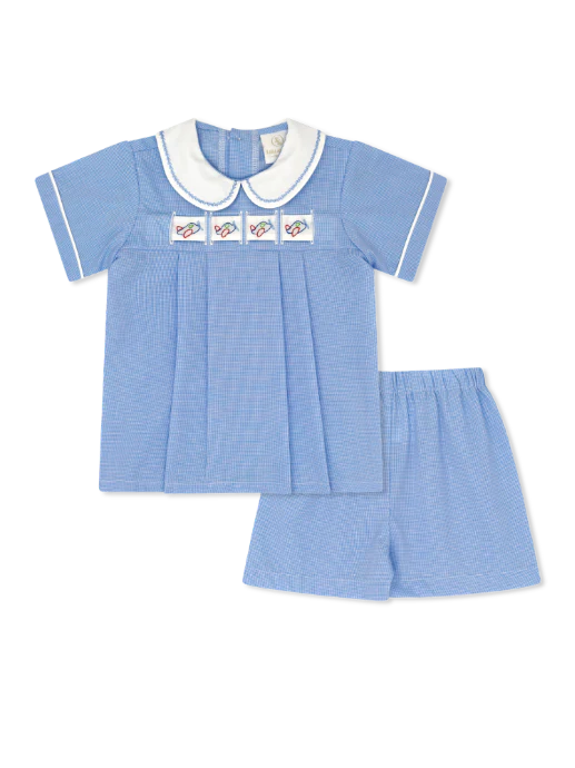 Noah Ribbon Short Set- River Royal Minigingham