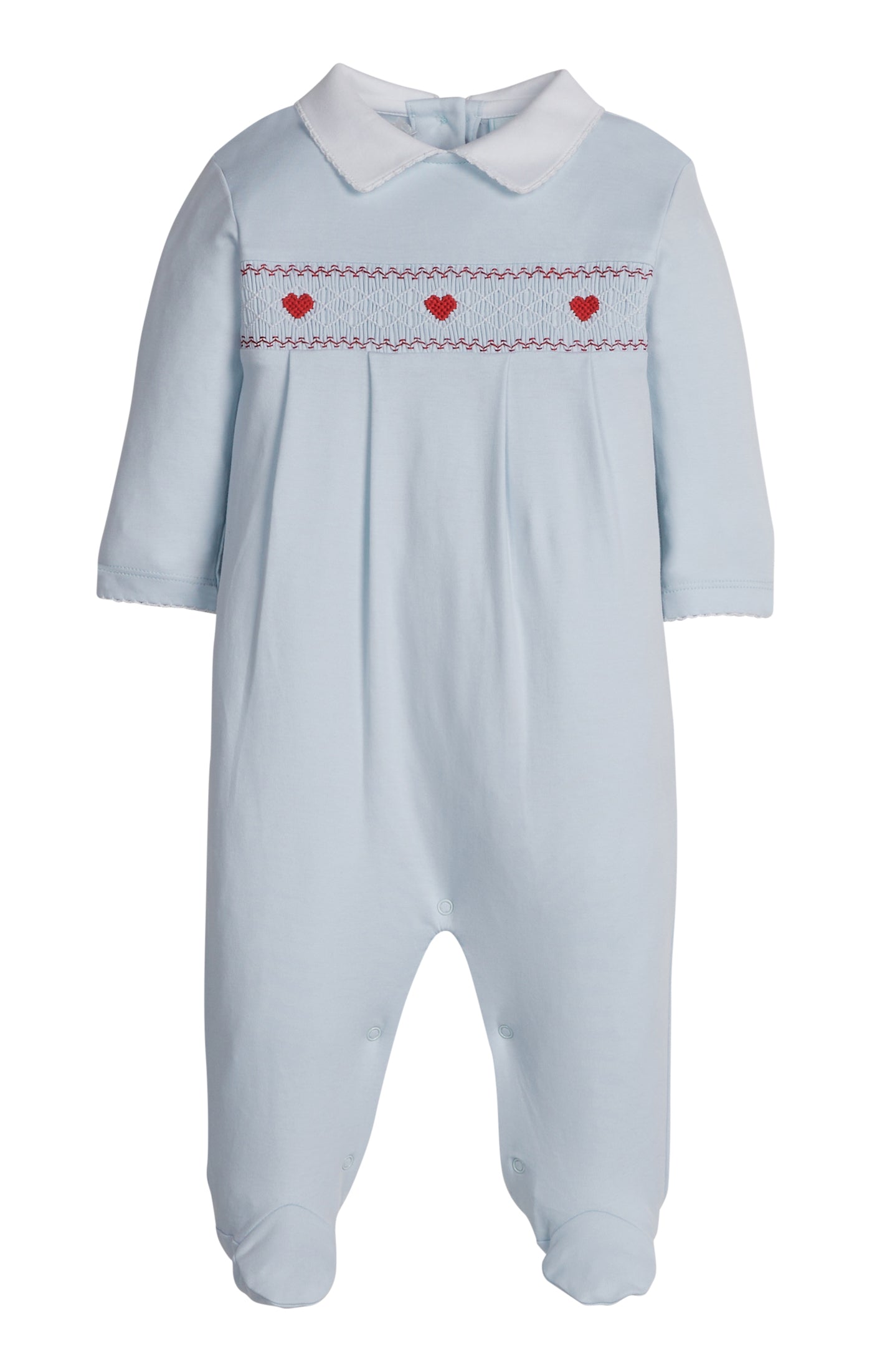 Smocked Footie - Blue Hearts