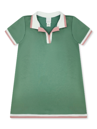 Palmer Polo Dress-Greenfield Green, Pensacola Pink