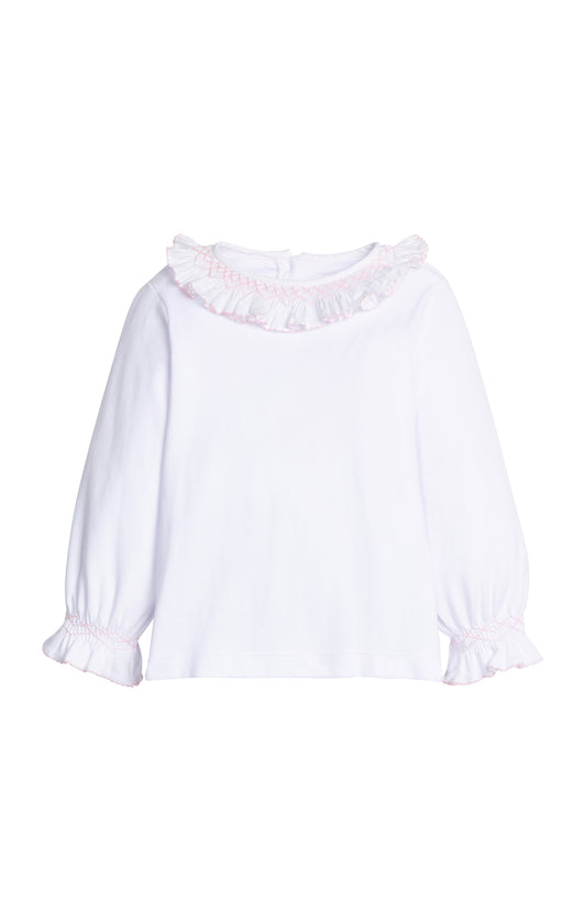 Smocked Madeline Blouse - White with Pink
