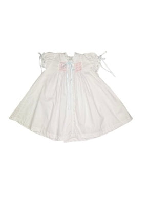 Heirloom Smocked Day Dress- White Batiste with Pink and Blue