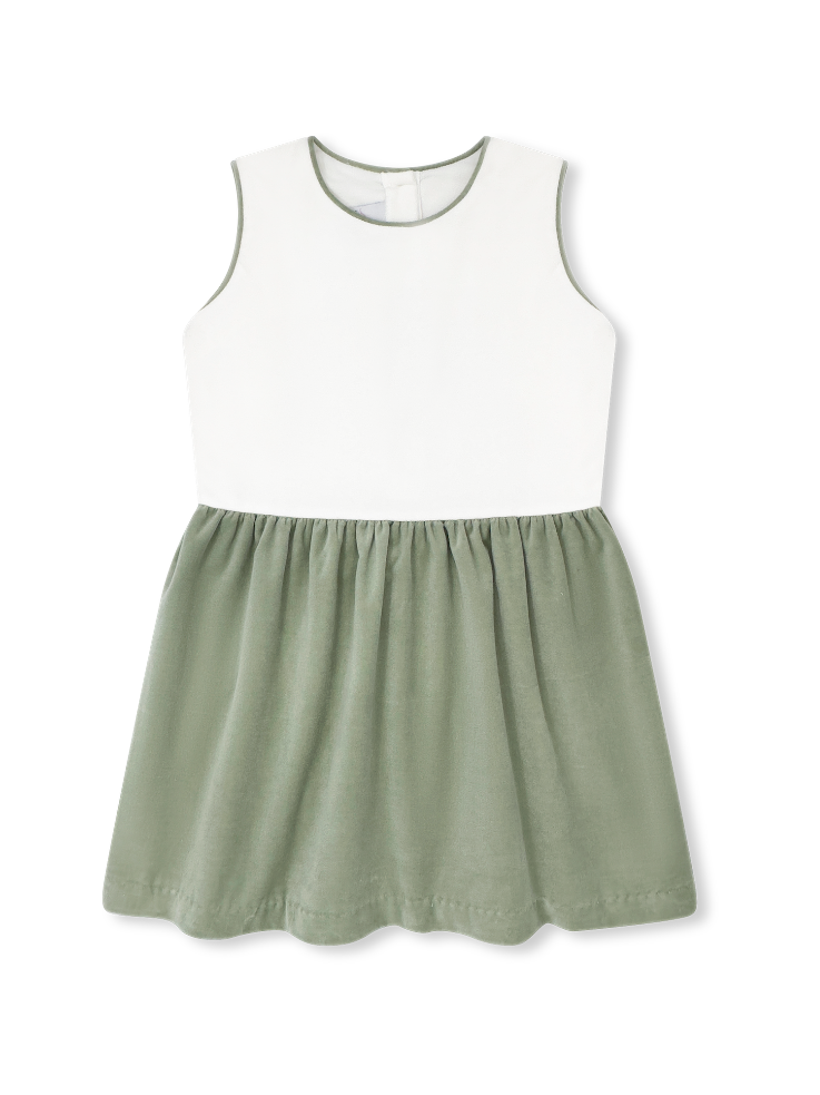Beatrice Dress - Winter White and Leyland Green Velvet
