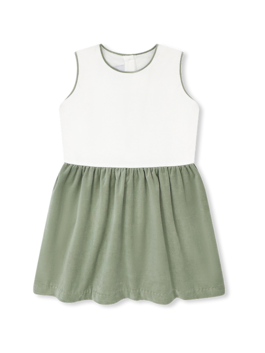 Beatrice Dress - Winter White and Leyland Green Velvet