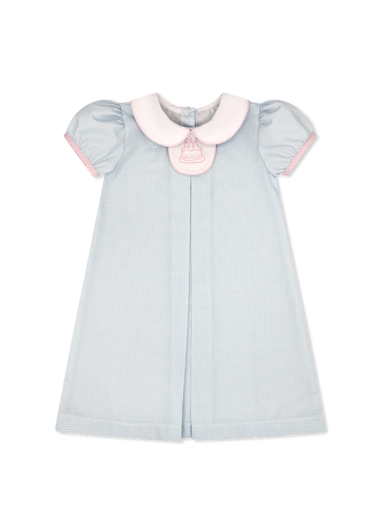 Timeless Tab Dress - Baby Blue Minigingham