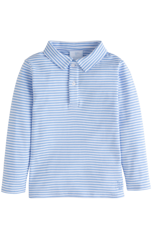 Long Sleeve Polo - Light Blue Stripe