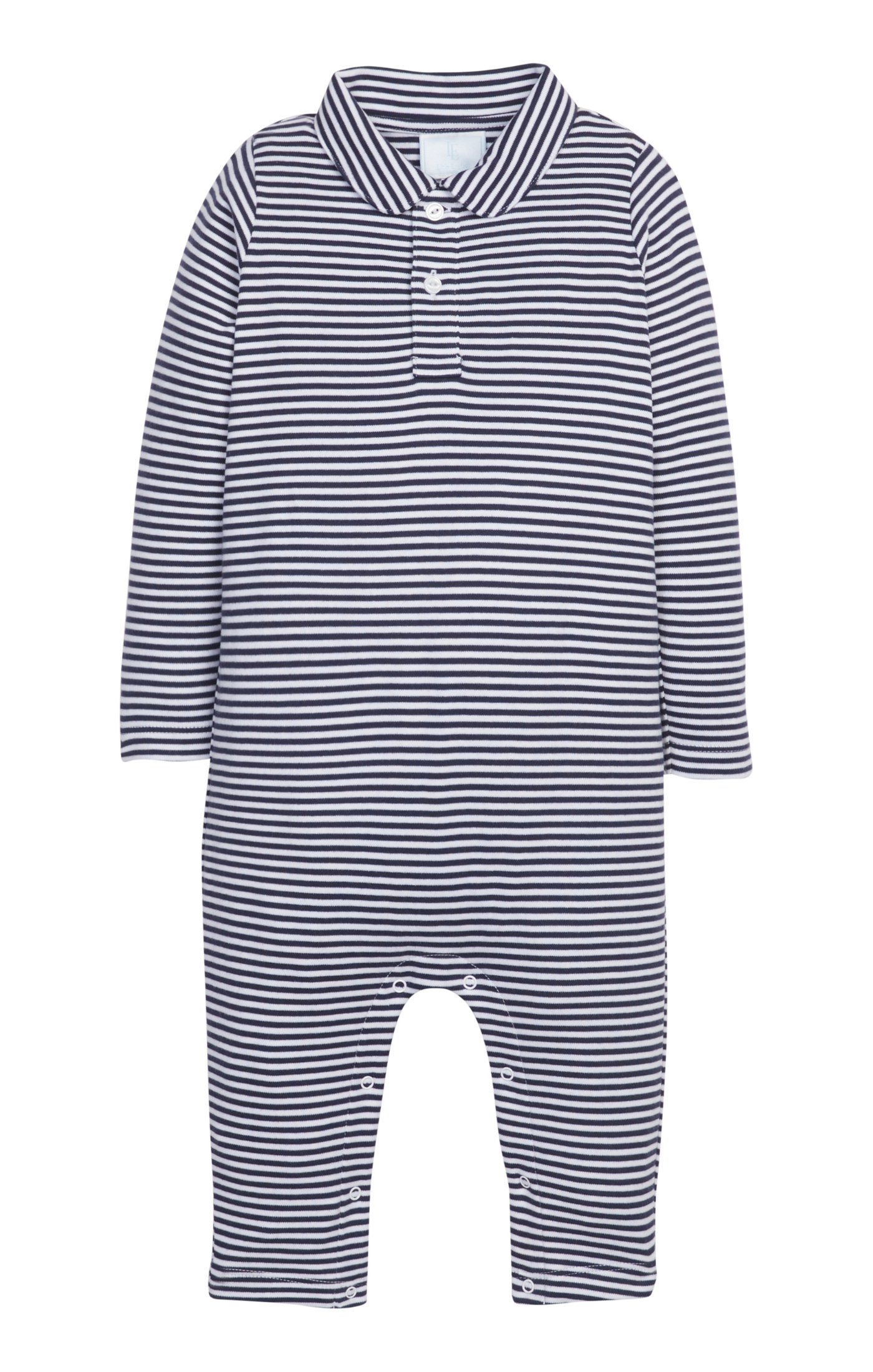 Long Sleeve Polo Romper - Navy Stripe