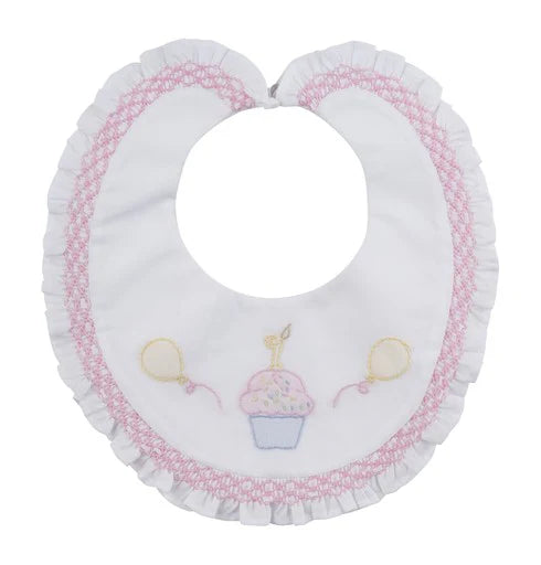 Feltman Brothers Girl Shadow Stitch Embroidery First Birthday Bib - Pink
