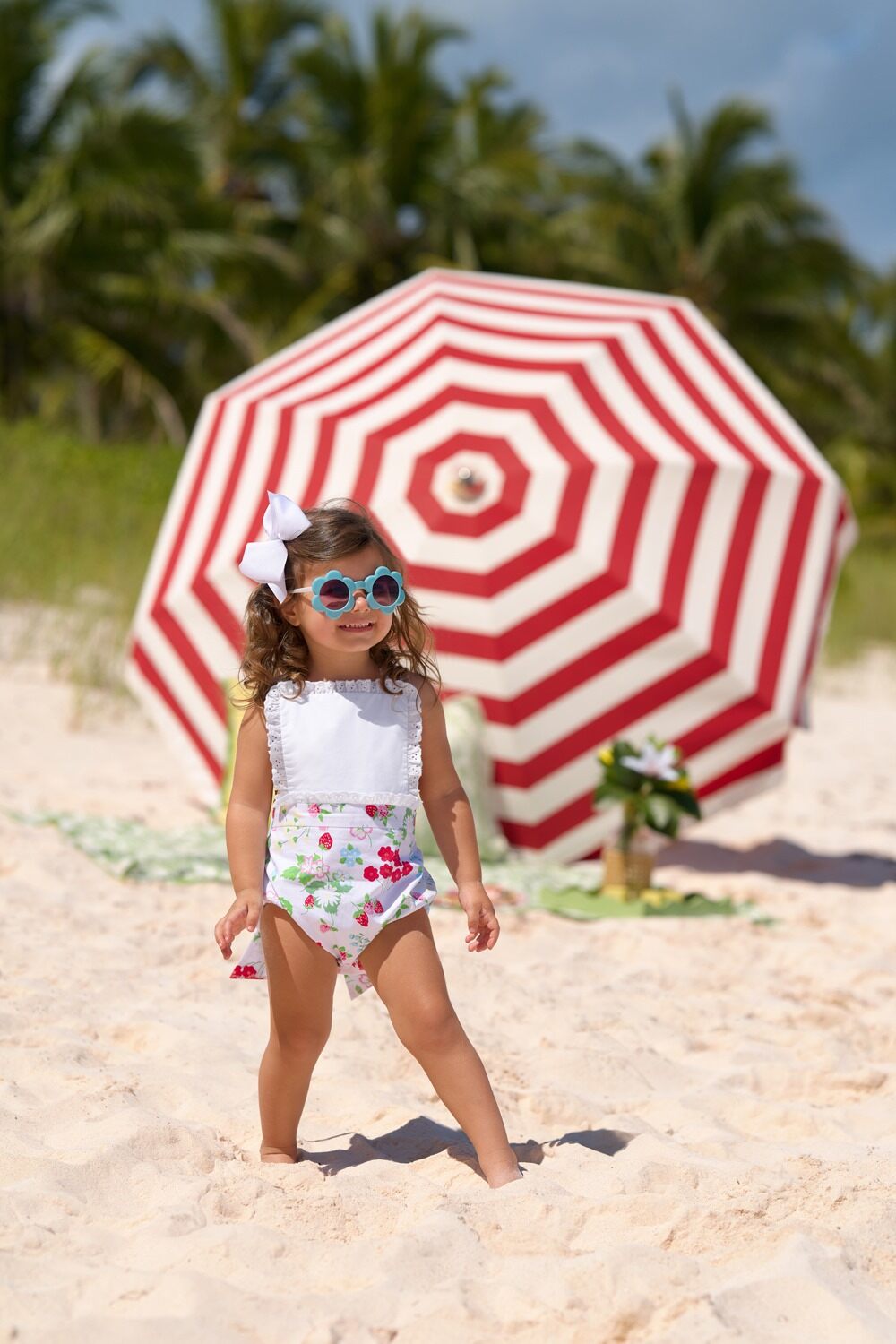 Sally Sunsuit- Berry Sweet/Worth Ave White
