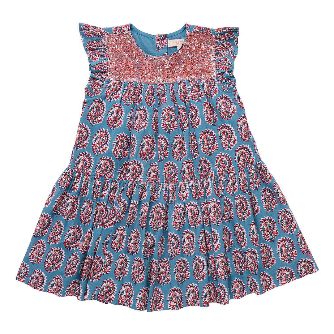 Fiona Ruffle Dress - Blue Paisley