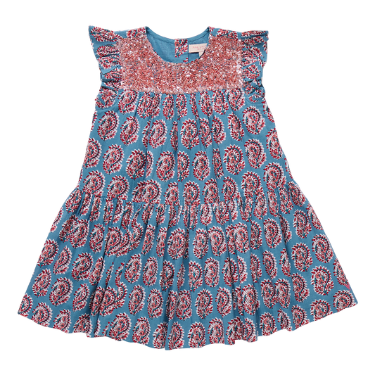 Fiona Ruffle Dress - Blue Paisley