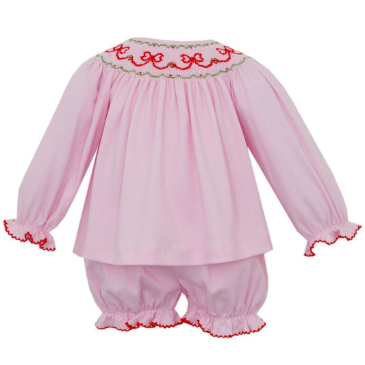 Pink Knit Bishop Set- Red Bows