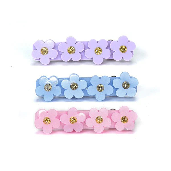 Floral Trio Hair Clip Set, Blue Purple Pink