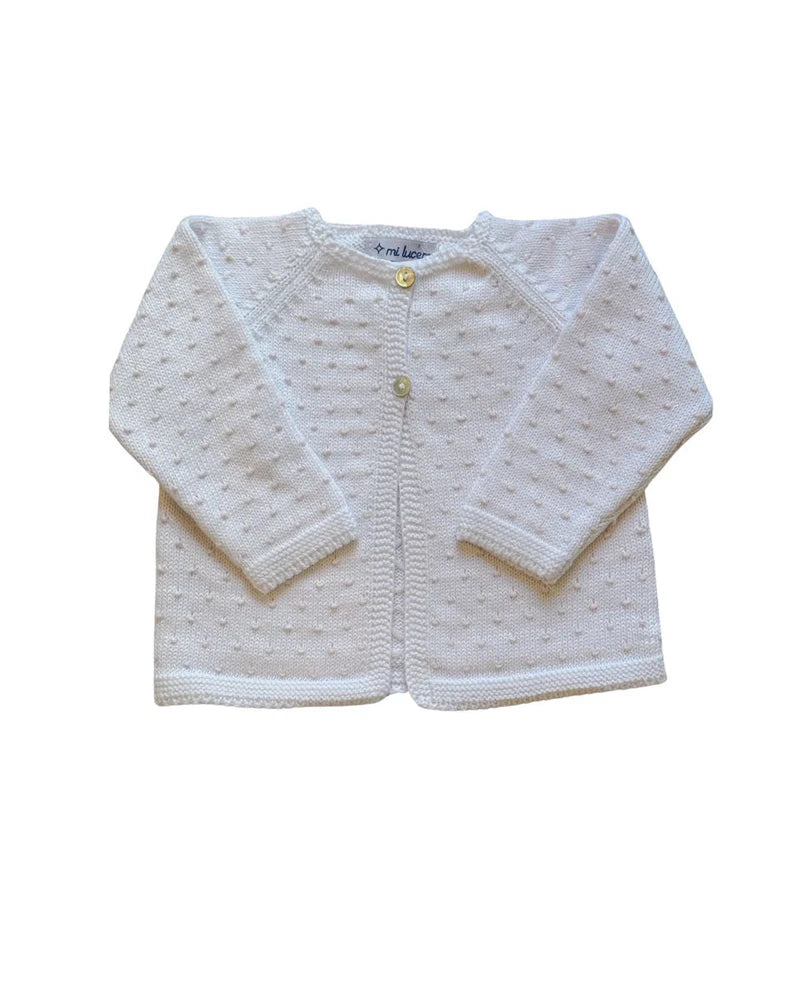 Dot Cardigan- White with Light Pink