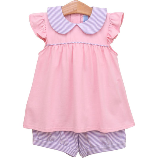 Genevieve Banded Short Set Lavender Stripe/Light Pink