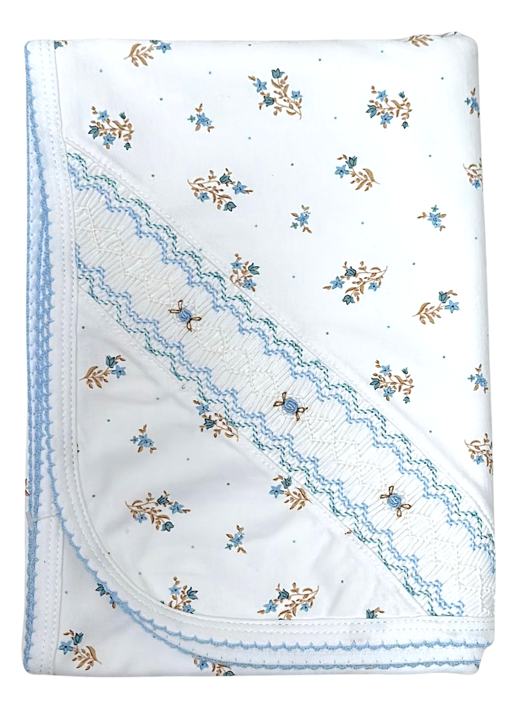 Hand Smocked Girls Blanket Dainty Blue Flowers