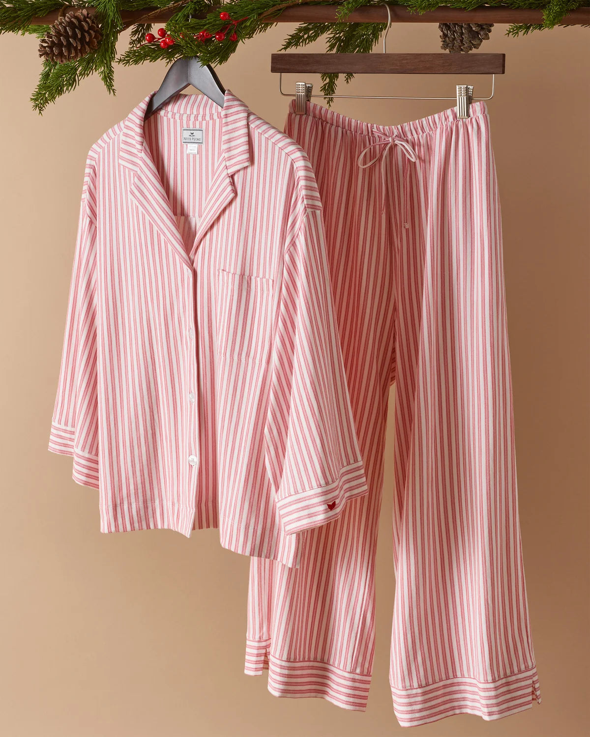 The Olivia Wide Leg Pajama Set in Antique Red Ticking