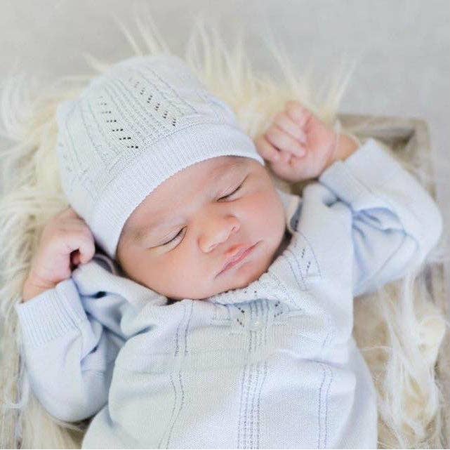 Baby Boys Collar Knit Longall with Hat: Blue