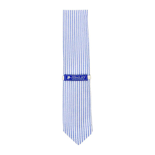 Long Tie - Sailor Blue Seersucker Stripe