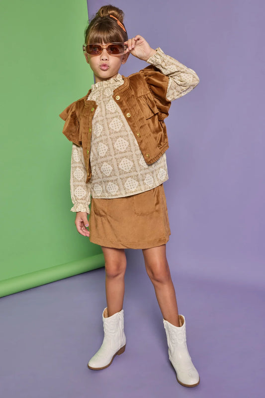Mini Skort- Brown Faux Suede