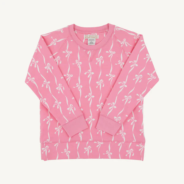 Cassidy Comfy Crewneck-Girls-French Terry: Bell Court Bows (Hamptons Hot Pink)
