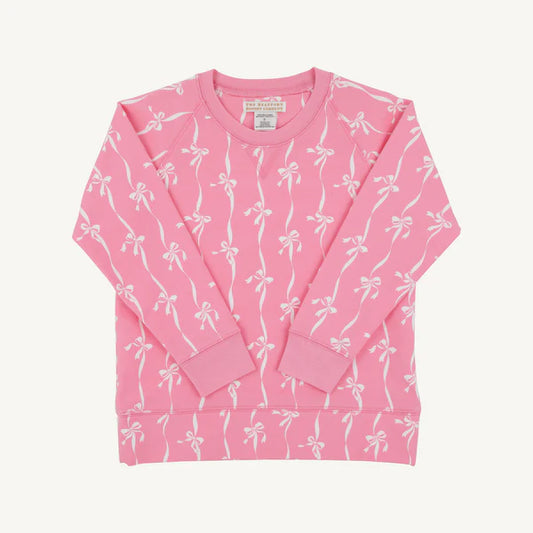 Cassidy Comfy Crewneck-Girls-French Terry: Bell Court Bows (Hamptons Hot Pink)