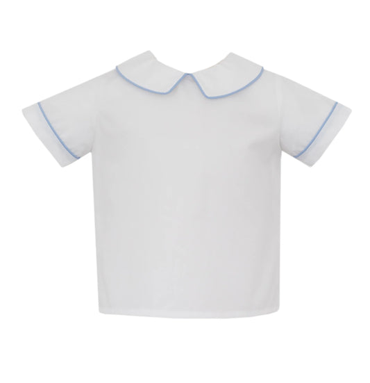 Ryan White Poplin Boy Shirt with Blue Stripe