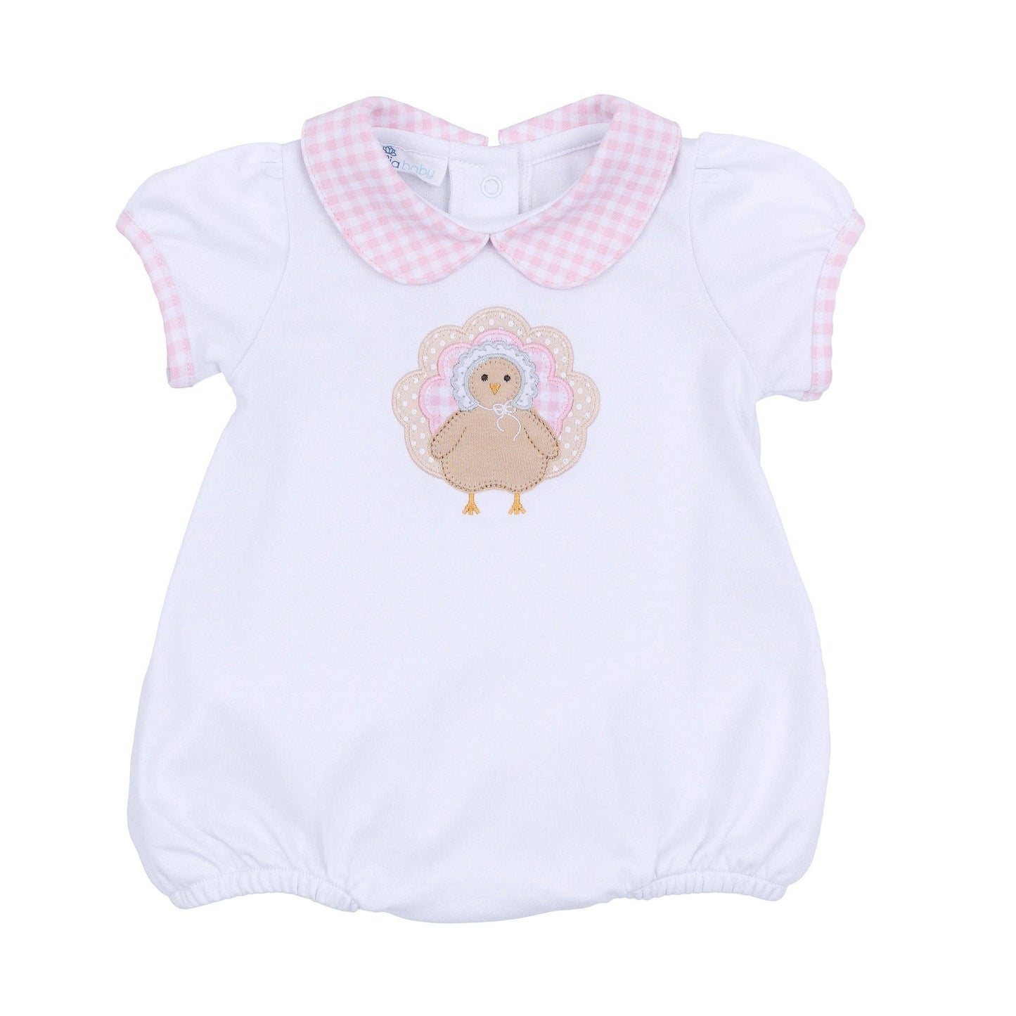 Pilgrim Pals Applique Collared Short Sleeve Bubble - Pink: 12 Months