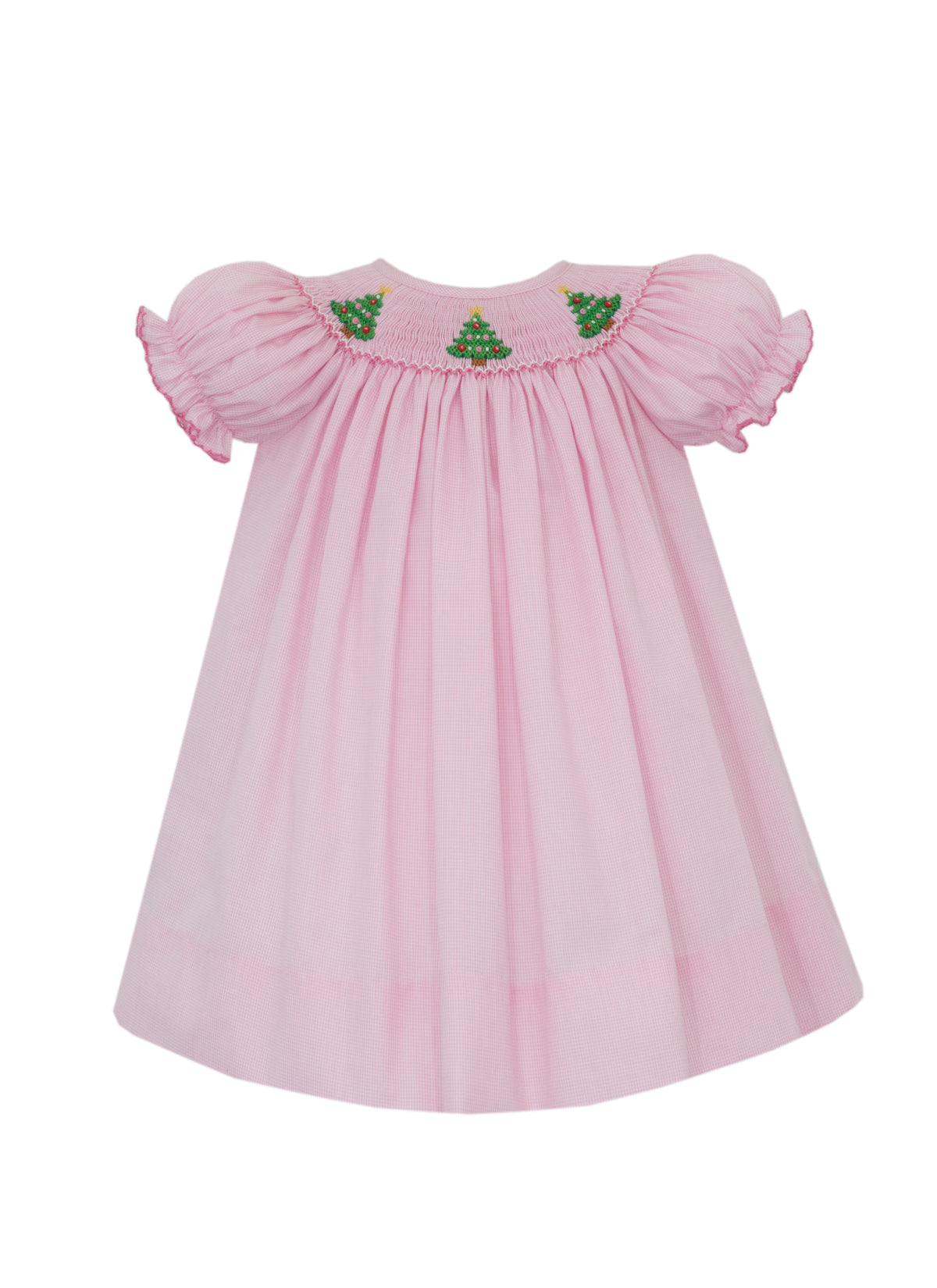 Christmas Tree- Pink Microcheck Bishop- Short Sleeve