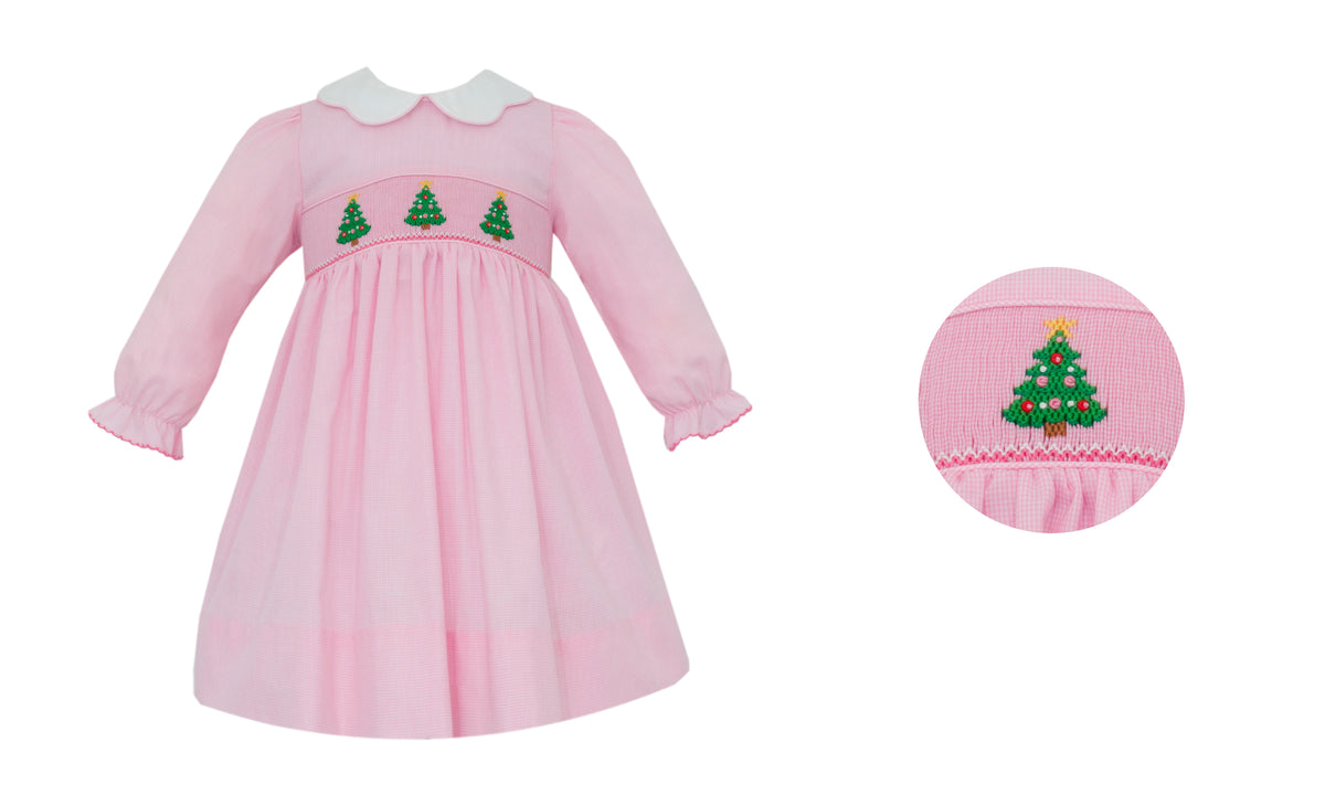 Christmas Tree- Pink Microcheck Dress- Long Sleeve