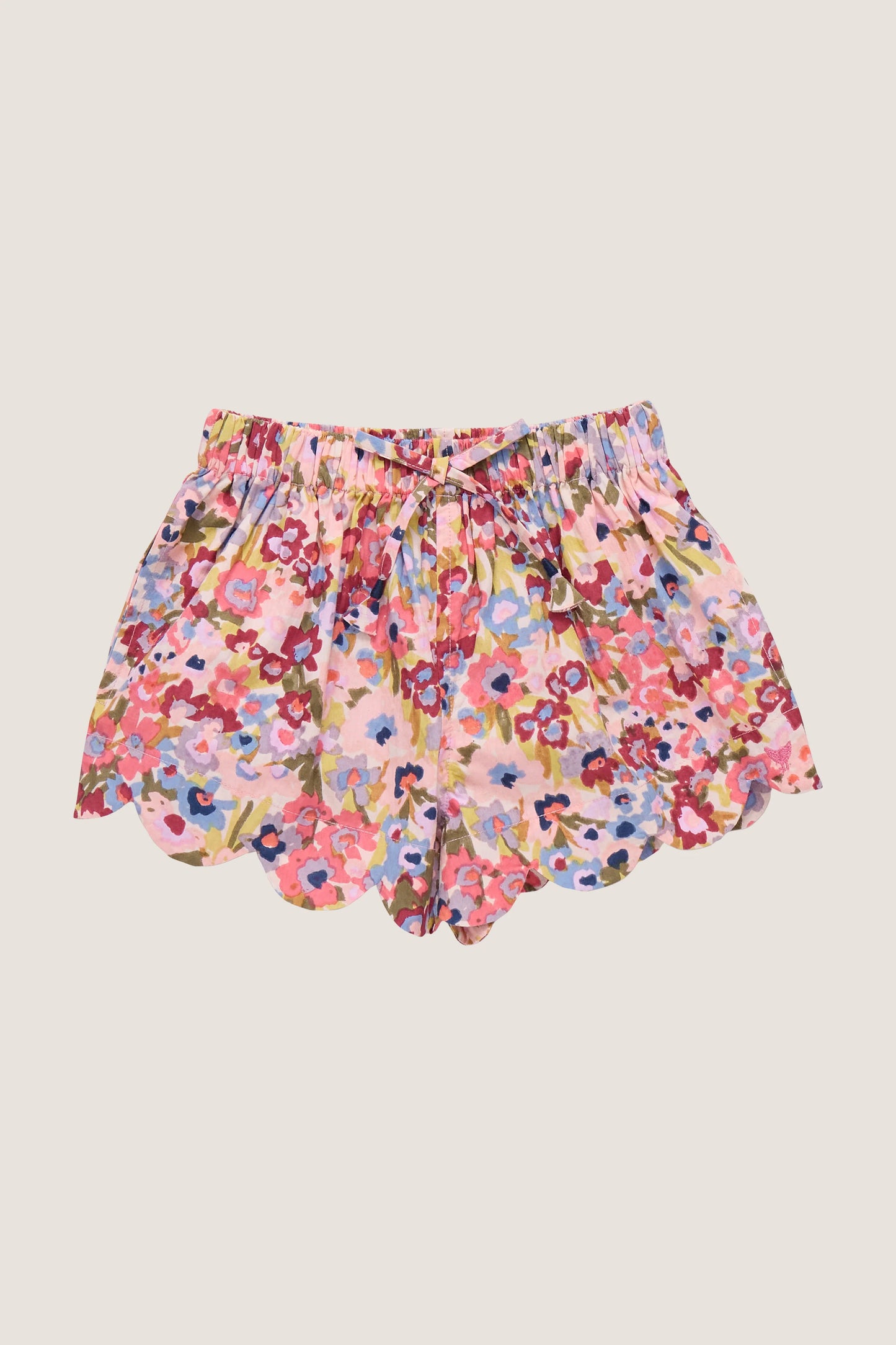 Girl's Scalloped Shorts, Burgundy Floral