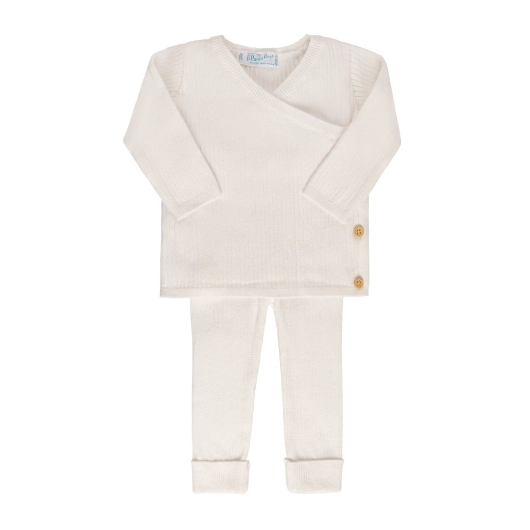 Ribbed Knit Wrap Set- Ivory
