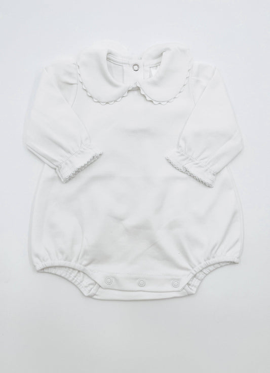 Bubble - Scalloped Collared LS: White / 2t