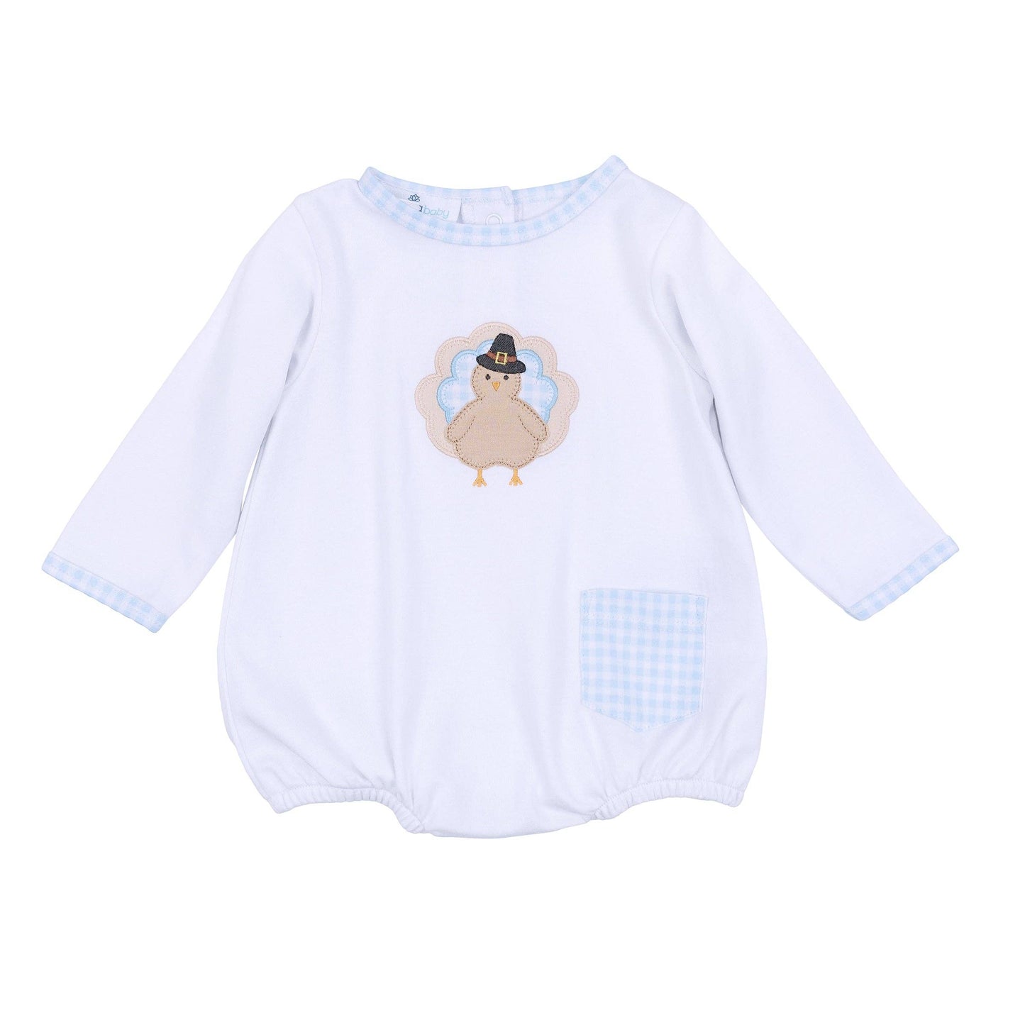 Pilgrim Pals Applique Long Sleeve Bubble - Light Blue: 3 Months