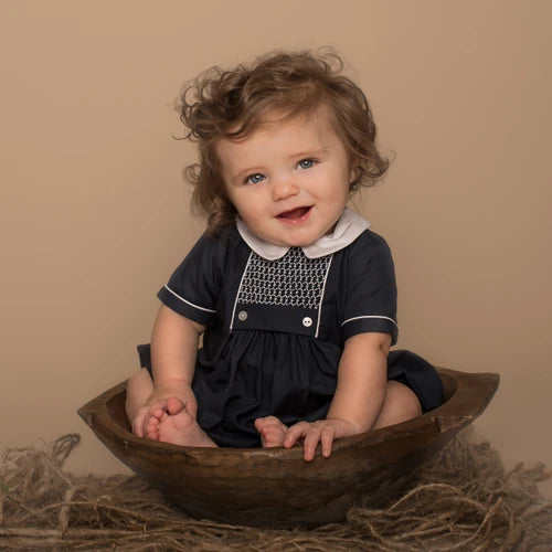 Chevron Smocked Bubble- Navy